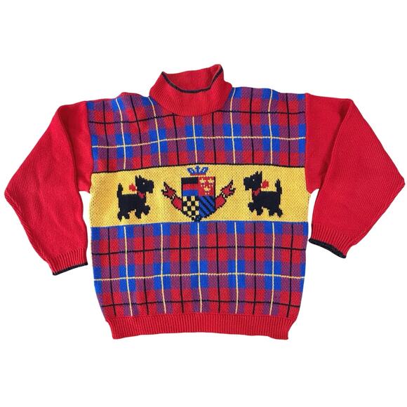 VTG Gitano Knit Plaid Scottie Dog Pullover Sweater Grandma Core SZ Small Medium - Picture 4 of 15